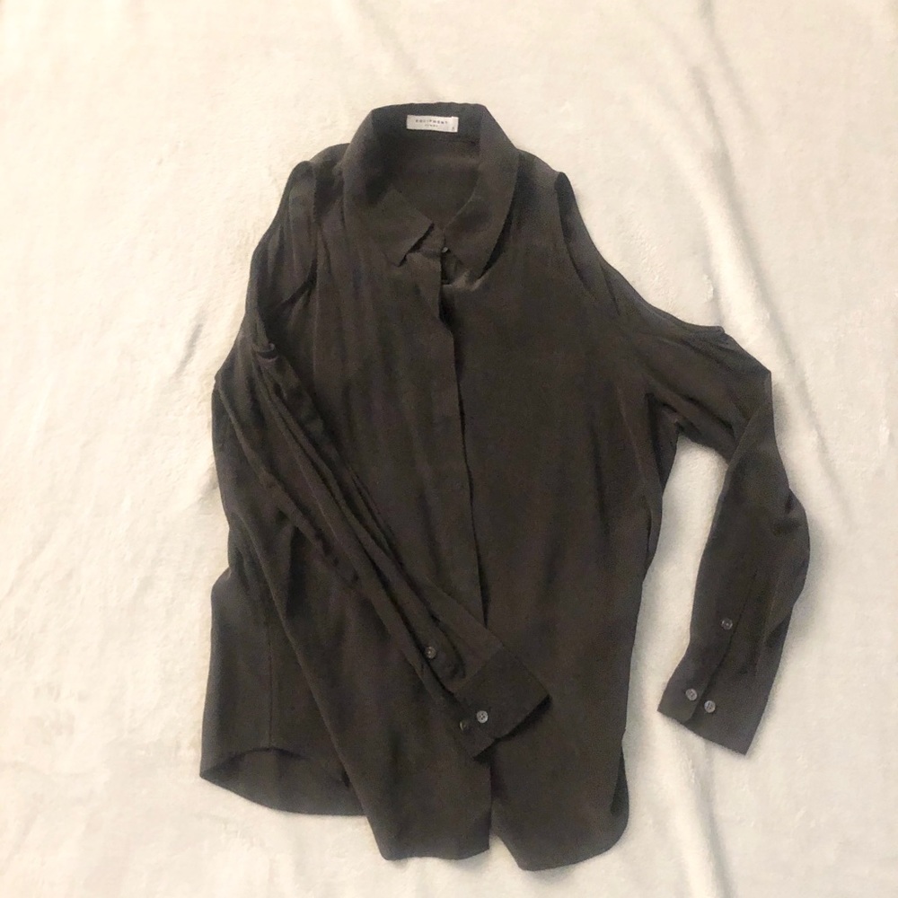 Equipment silk long sleeved blouse with shoulder holes